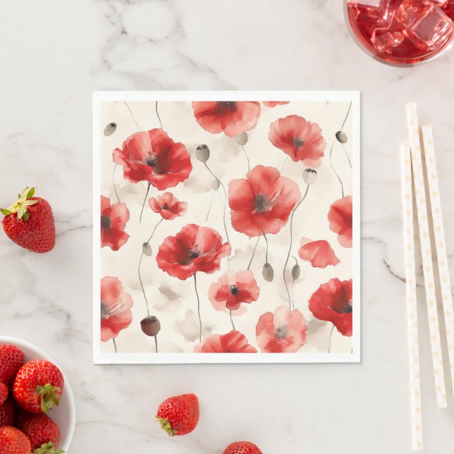 Elegant poppies pattern napkins (Insitu)