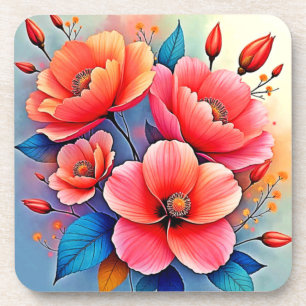 Elegant Poppies: Radiant Nature Art Coaster