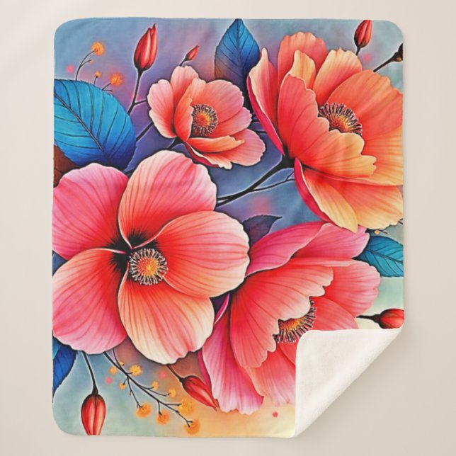 Elegant Poppies: Radiant Nature Art Sherpa Blanket (Front)