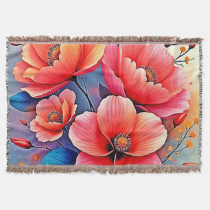 Elegant Poppies: Radiant Nature Art Throw Blanket