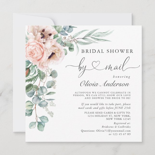 Elegant Poppy Eucalyptus Bridal Shower By Mail Invitation (Front)