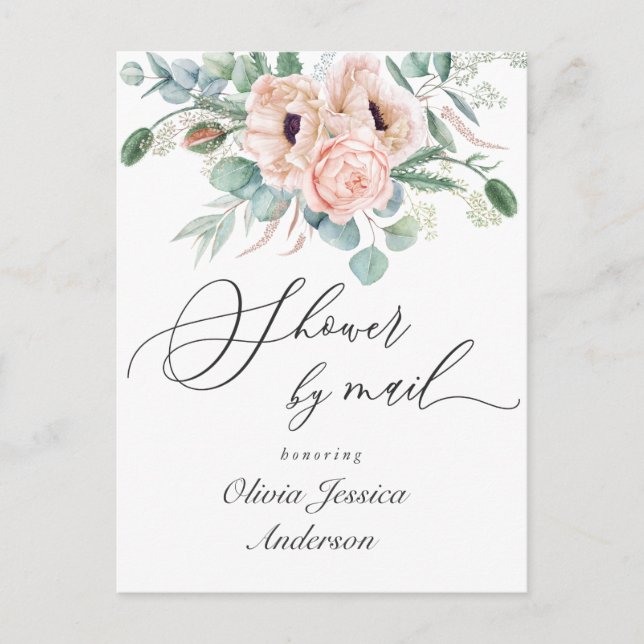 Elegant Poppy Eucalyptus Bridal Shower By Mail Postcard (Front)