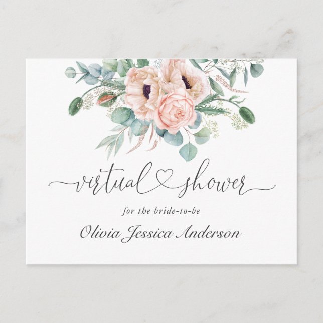 Elegant Poppy Eucalyptus Bridal VIRTUAL Shower Postcard (Front)