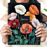 Elegant Poppy Floral Custom Name Planner<br><div class="desc">This stunning design features a beautiful arrangement of poppy flowers in shades of red, orange, pink, and white, set against a dramatic black background. The delicate foliage and elegant nameplate add a personalised touch, perfect for professionals, students, or anyone who loves timeless floral art. Ideal for organising tasks, journalling, or...</div>