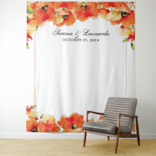 Elegant Poppy Floral Wedding Photo Booth Backdrop Tapestry