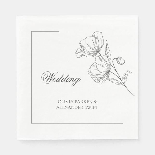 Elegant poppy flower modern wedding Paper Napkin (Front)