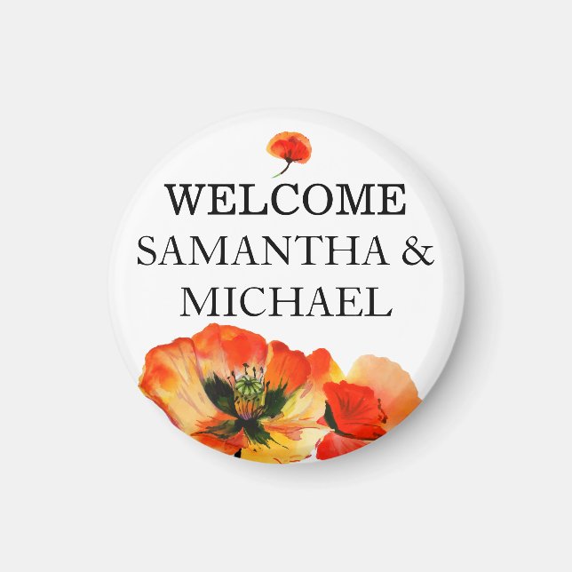Elegant Poppy Red Flower Monogram Wedding Magnet (Front)