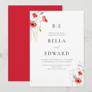 Elegant Poppy Red WildFlowers Formal Wedding Invitation