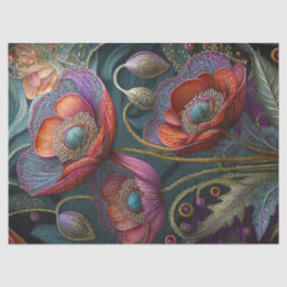 Elegant Poppy Tapestry, Royal Red & Purple, Golds Tissue Paper