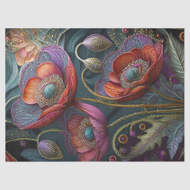 Elegant Poppy Tapestry, Royal Red & Purple, Golds Tissue Paper (Front)