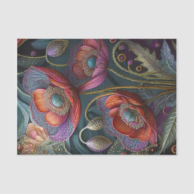 Elegant Poppy Tapestry, Royal Red & Purple, Golds Tissue Paper (Front)