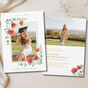 Elegant Poppy Watercolor Floral 2 Photo Graduation Announcement