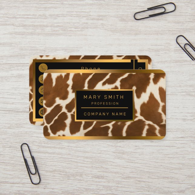 Elegant Popular Cow Faux Leather Collection Business Card (Front/Back In Situ)