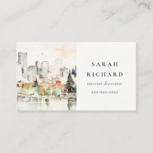 Elegant Portland Oregon City Scape Watercolor Business Card