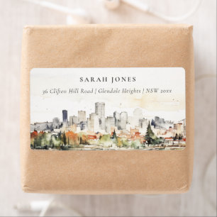 Elegant Portland Oregon Skyline Watercolor Address