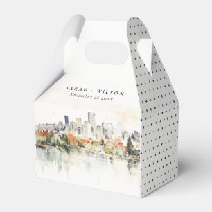 Elegant Portland Oregon Skyline Watercolor Wedding Favour Box