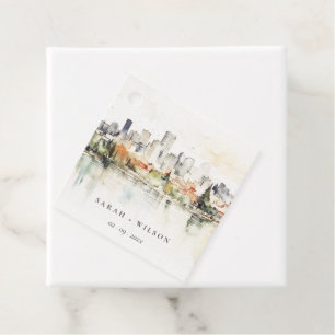 Elegant Portland Oregon Skyline Watercolor Wedding Favour Tags