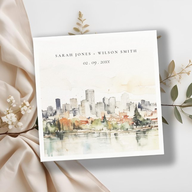 Elegant Portland Oregon Skyline Watercolor Wedding Napkin (Creator Uploaded)