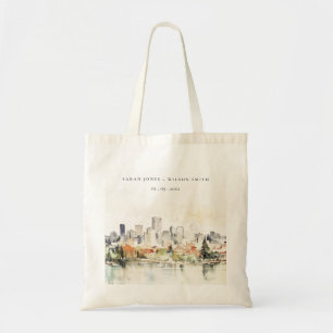 Elegant Portland Oregon Skyline Watercolor Wedding Tote Bag