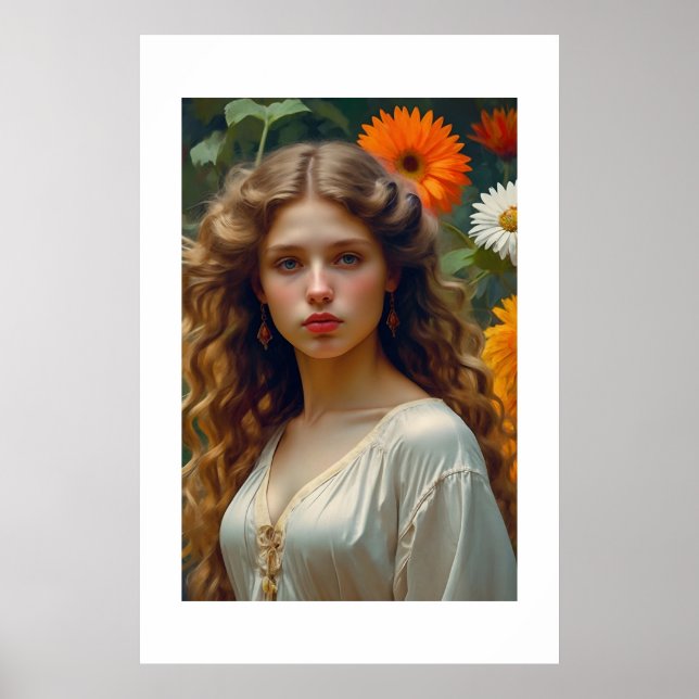 Elegant Portrait of a Beautiful Girl with Flower Poster (Front)
