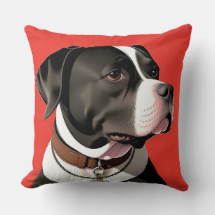 Elegant Portrait of a Black and White Dog Cushion