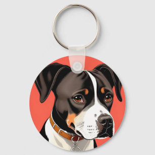 Elegant Portrait of a Black and White Dog Key Ring