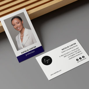 Elegant Portrait Photo Logo Social Icon NAVY BLUE Business Card