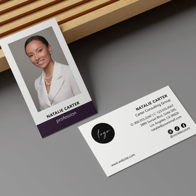 Elegant Portrait Photo Logo Social Icon PURPLE  Business Card (Creator Uploaded)