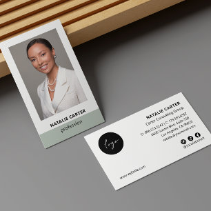 Elegant Portrait Photo Logo Social Icon SAGE GREEN Business Card