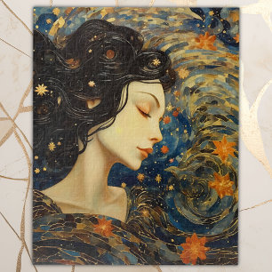 Elegant Portrait Starry Night Art Nouveau Jigsaw Puzzle
