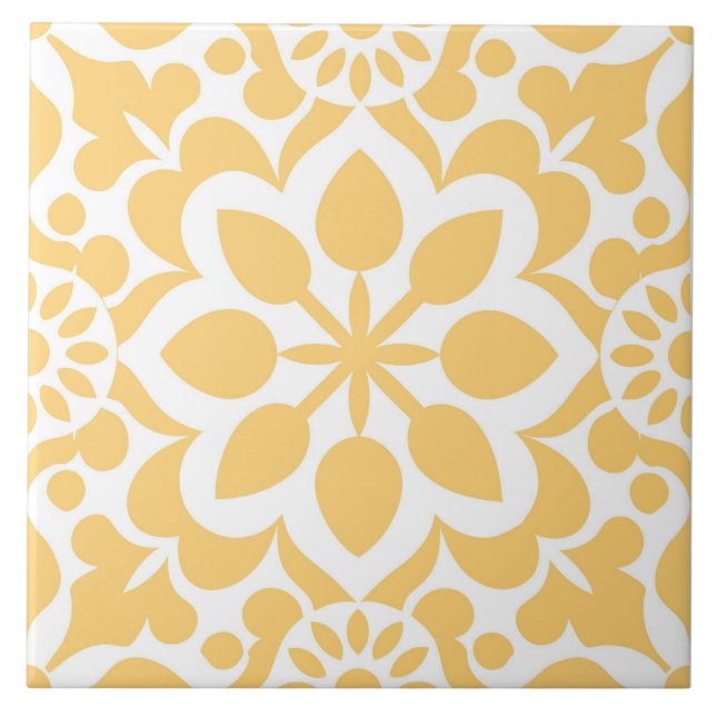Elegant Portuguese azulejo Yellow Vintage pattern Tile (Front)