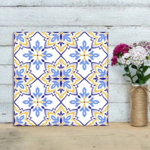 Elegant Portuguese Blue and Gold Mediterranean Tile