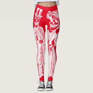 Elegant Posada Couple Skeletons White Bones Ed. Leggings