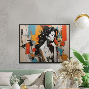 Elegant Pose Abstract Woman Portrait Painting Poster