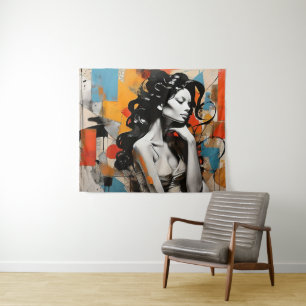 Elegant Pose Abstract Woman Portrait Painting  Tapestry