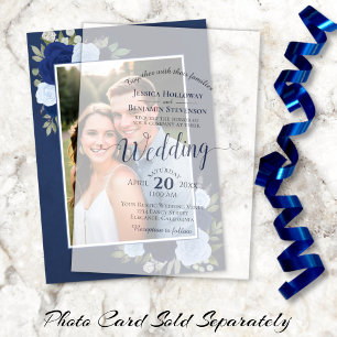 Elegant Posh Navy Blue Script Calligraphy Wedding Vellum Invitations