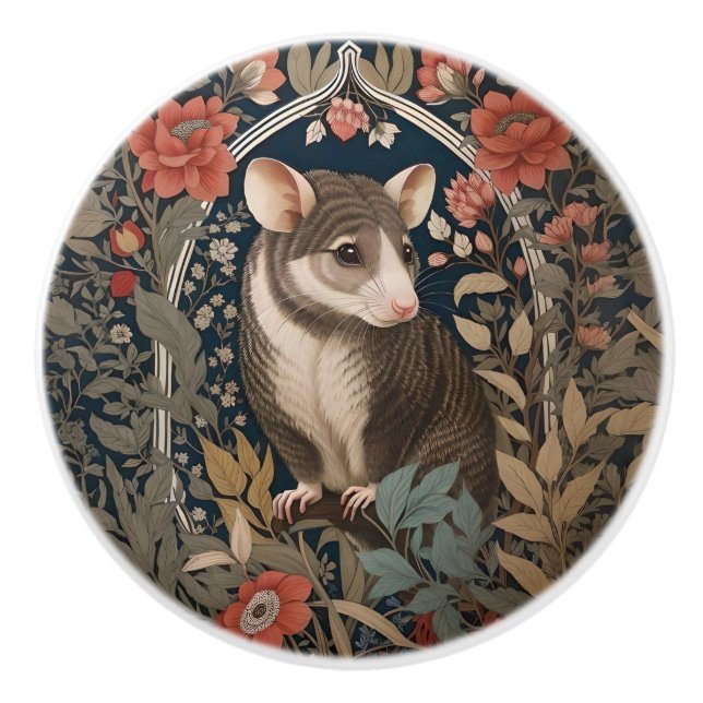 Elegant Possum William Morris Inspired Floral  Ceramic Knob (Front)