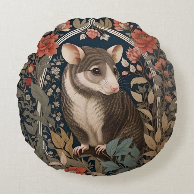 Elegant Possum William Morris Inspired Floral Round Cushion (Front)