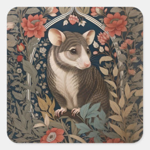 Elegant Possum William Morris Inspired Floral Square Sticker