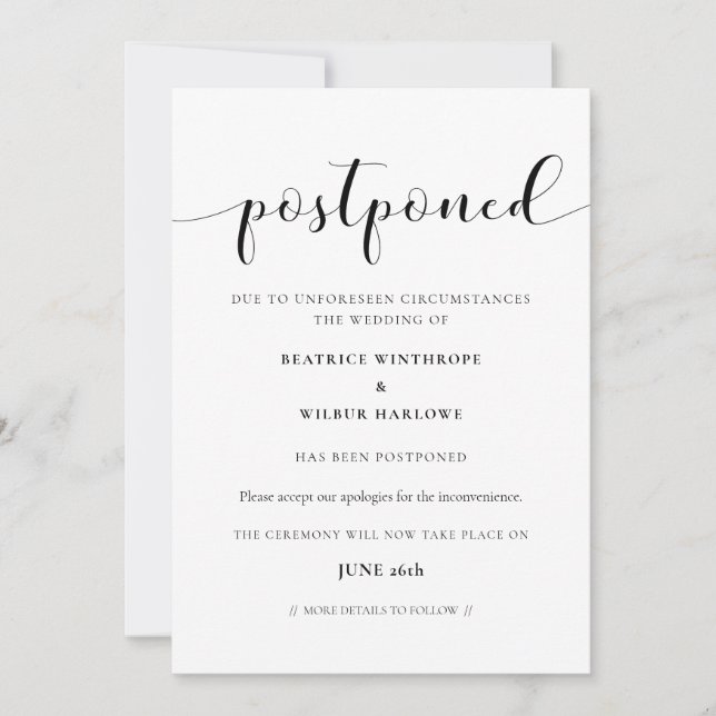 Elegant postponed wedding announcement (Front)