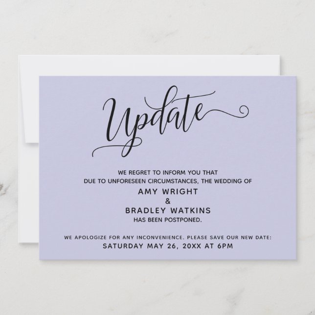 Elegant Postponed Wedding Announcement Lavender (Front)