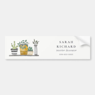 Elegant Potted House Plants Watercolor Botanical Bumper Sticker