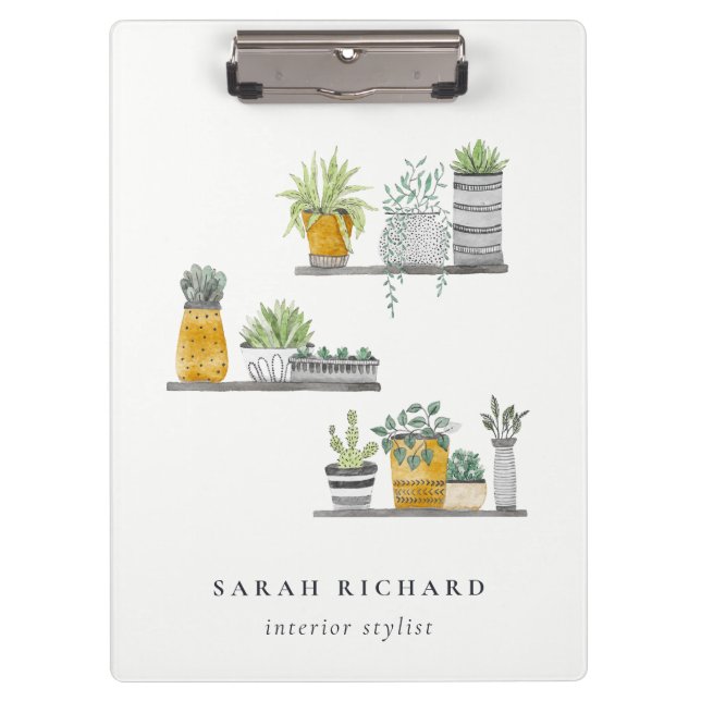 Elegant Potted House Plants Watercolor Botanical Clipboard (Front)