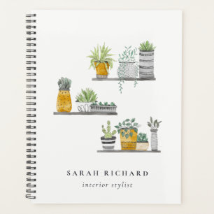 Elegant Potted House Plants Watercolor Botanical  Planner