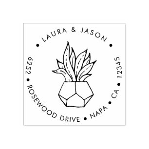 Elegant Potted Plant Return Address Wood Art Stamp