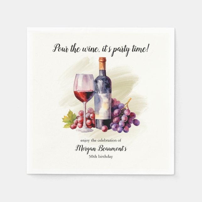 Elegant Pour The Wine Themed 50th Birthday Party Napkin (Front)