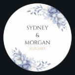 Elegant Powder Blue & Floral Design Wedding  Classic Round Sticker<br><div class="desc">Add a refined finishing touch to your wedding stationery or favours with this classic round sticker,  featuring soft powder blue watercolor florals and luxurious gold accents. Perfect for sealing envelopes,  decorating favour bags,  or adding a personalised detail to your wedding decor.</div>