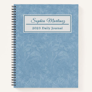 Elegant Powder Blue Floral Personalised Spiral Notebook