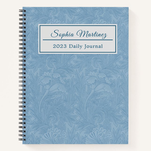 Elegant Powder Blue Floral | Personalised Spiral Notebook (Front)