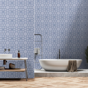 Elegant Powder Blue Geometric Floral Pattern Wallpaper